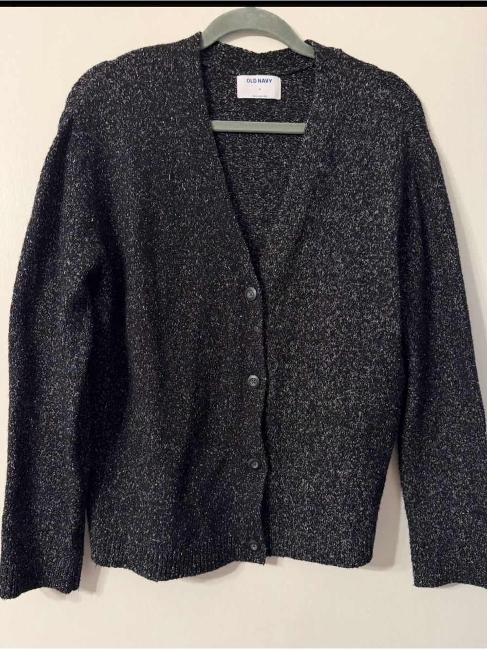 Old Navy Black & White Knit V-Neck Button Cardigan Sz M